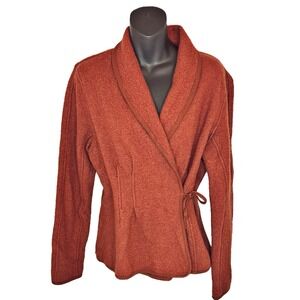 Two Star Dog Boiled Wool Cardigan Jacket Sz M Copper Rust Brown Wrap Sweater VTG
